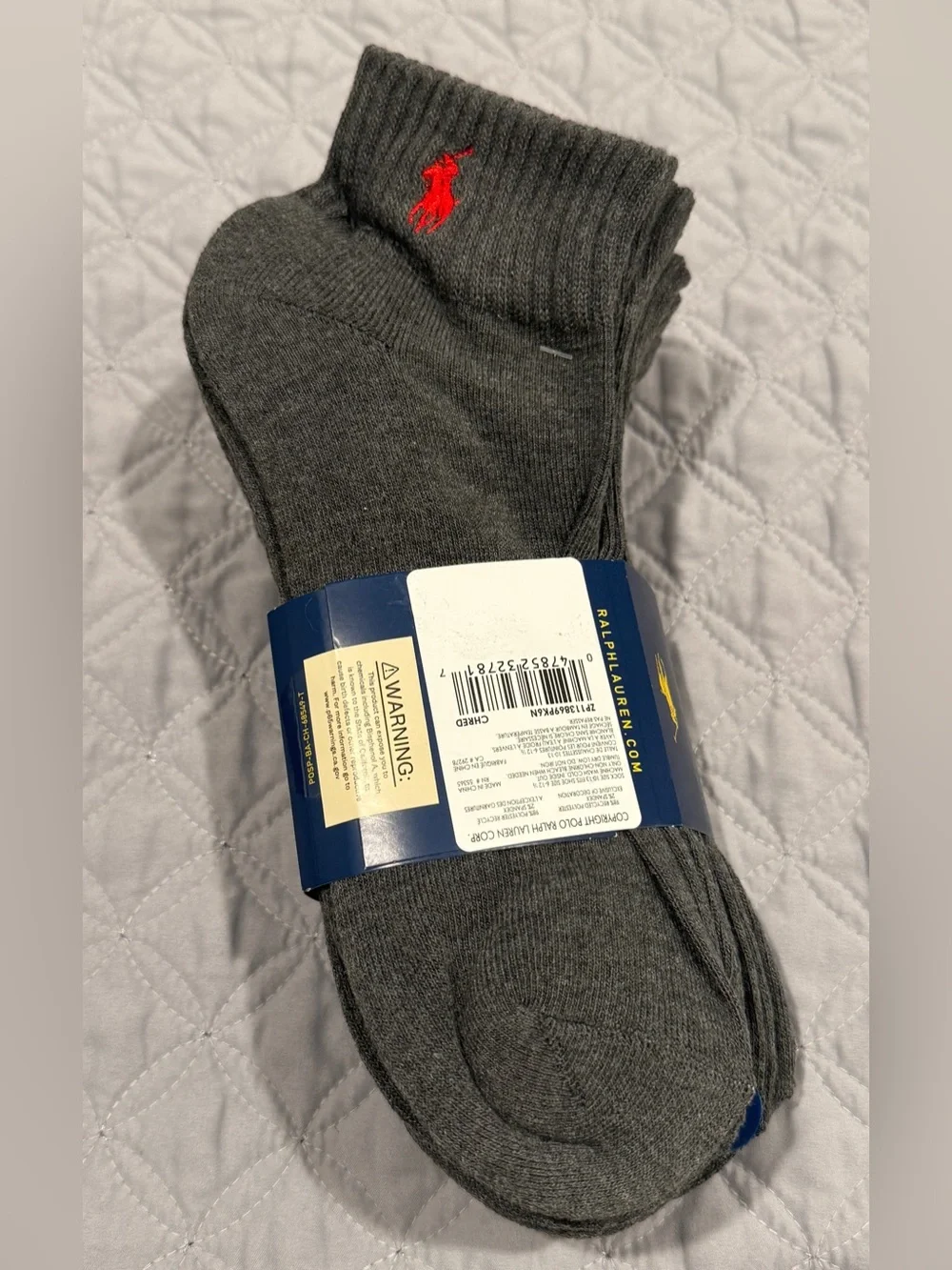 Polo Ralph Lauren Classic Sport Mens Anklets Socks Dark Grey 6 Pairs Size 10-13